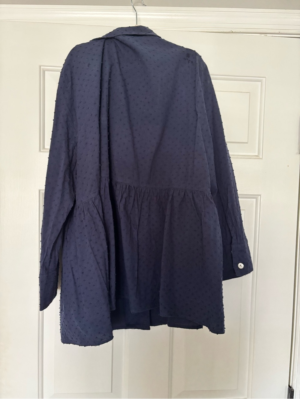 Pomander Place Navy Textured Button-Front top - Picture 3 of 5